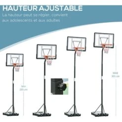 HOMCOM Panier De Basket-ball Sur Pied Avec Base De Lestage Sur Roulettes Hauteur Réglable 3,02-3,52 M Noir Blanc -Pas Cher Clair Jardin Magasin 27741074 4