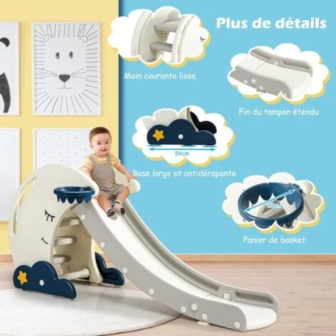 COSTWAY Toboggan Pour Enfants 3 En 1 Avec Panier De Basket-ball Et Escalade Fonction Pliable Aire De Jeux Pour Maternelle,Jardin 2 COSTWAY Toboggan Pour Enfants 3 En 1 Avec Panier De Basket-ball Et Escalade Fonction Pliable Aire De Jeux Pour Maternelle,Jardin â Image 2