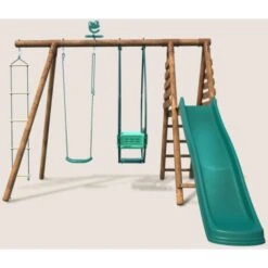 Balançoire En Bois Traité 3 Agrès Et Toboggan Lavande -Pas Cher Clair Jardin Magasin 28295999 3