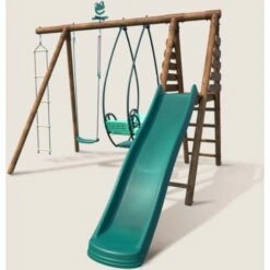 Balançoire En Bois Traité 3 Agrès Et Toboggan Lavande -Pas Cher Clair Jardin Magasin 28295999 4