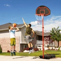 HOMCOM Panier De Basket-Ball Sur Pied Avec Poteau Panneau, Base De Lestage Sur Roulettes Hauteur Réglable 1,55 - 2,1 M Rouge Noir -Pas Cher Clair Jardin Magasin 28443769 2