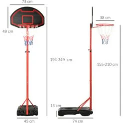 HOMCOM Panier De Basket-Ball Sur Pied Avec Poteau Panneau, Base De Lestage Sur Roulettes Hauteur Réglable 1,55 - 2,1 M Rouge Noir -Pas Cher Clair Jardin Magasin 28443769 3