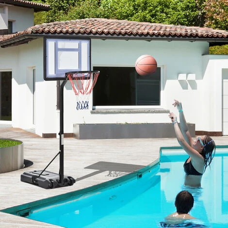 HOMCOM Panier De Basket-Ball Sur Pied Pour Bord De Piscine Poteau Panneau, Base De Lestage Sur Roulettes Hauteur Arceau Réglable 1,1 - 1,3 M Noir Blanc 2 HOMCOM Panier De Basket-Ball Sur Pied Pour Bord De Piscine Poteau Panneau, Base De Lestage Sur Roulettes Hauteur Arceau Réglable 1,1 - 1,3 M Noir Blanc – Image 2