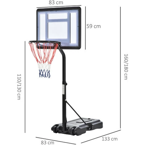HOMCOM Panier De Basket-Ball Sur Pied Pour Bord De Piscine Poteau Panneau, Base De Lestage Sur Roulettes Hauteur Arceau Réglable 1,1 - 1,3 M Noir Blanc 3 HOMCOM Panier De Basket-Ball Sur Pied Pour Bord De Piscine Poteau Panneau, Base De Lestage Sur Roulettes Hauteur Arceau Réglable 1,1 - 1,3 M Noir Blanc – Image 3