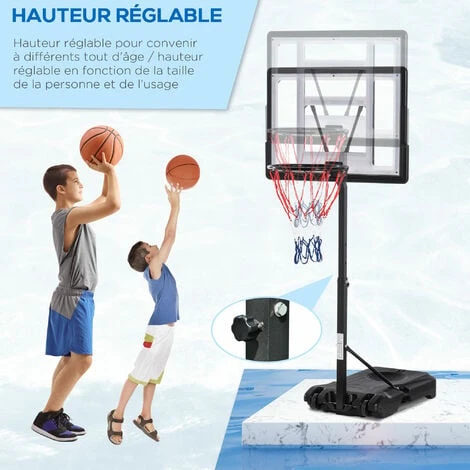 HOMCOM Panier De Basket-Ball Sur Pied Pour Bord De Piscine Poteau Panneau, Base De Lestage Sur Roulettes Hauteur Arceau Réglable 1,1 - 1,3 M Noir Blanc 4 HOMCOM Panier De Basket-Ball Sur Pied Pour Bord De Piscine Poteau Panneau, Base De Lestage Sur Roulettes Hauteur Arceau Réglable 1,1 - 1,3 M Noir Blanc – Image 4