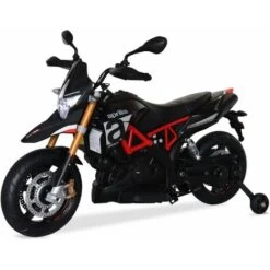 Aprilia Noire Dorsoduro 900. Moto électrique Pour Enfants 12V 4.5Ah. 1 Place Avec Autoradio
