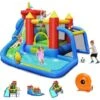 COSTWAY Château Gonflable 7 En 1 Avec Souffleur 450W Toboggan Aquatique Aire De Saut Mur D'Escalade Kit De Réparation Tissu Oxford