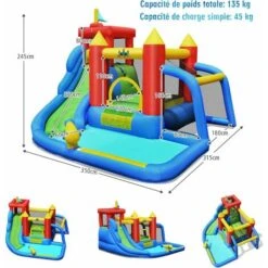 COSTWAY Château Gonflable 7 En 1 Avec Souffleur 450W Toboggan Aquatique Aire De Saut Mur D'Escalade Kit De Réparation Tissu Oxford -Pas Cher Clair Jardin Magasin 29642258 3