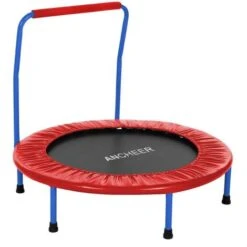 Trampoline Enfant Pliable Intérieur/Extérieur Ø 92cm Trampoline De Fitness Mini Avec Poignée De Sécurité Charge Max 70 Kg Rouge