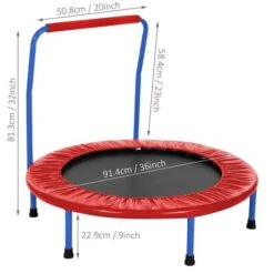 Trampoline Enfant Pliable Intérieur/Extérieur Ø 92cm Trampoline De Fitness Mini Avec Poignée De Sécurité Charge Max 70 Kg Rouge -Pas Cher Clair Jardin Magasin 30137476 5