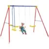 OUTSUNNY Balançoire 3 Agrès Portique Avec 2 Balançoires Et Face à Face Dim. 2,9L X 1,8l X 1,96H M Métal époxy Anticorrosion PE Rouge Bleu Jaune