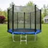 6FT Trampoline De Jardin Enfants Et Adultes Jeux D'Extérieur Ø 183 Cm Noir Et Bleu Avec Filet De Sécurité Couverture De Protection
