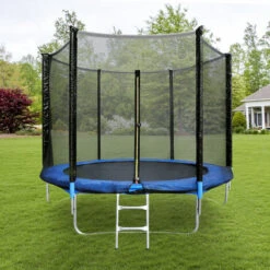 6FT Trampoline De Jardin Enfants Et Adultes Jeux D'Extérieur Ø 183 Cm Noir Et Bleu Avec Filet De Sécurité Couverture De Protection