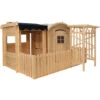 Maison En Bois Avec Abri Et Terrasse Pour Enfants - Cabane Enfant Exterieur -Maisonnette En Bois Pour Enfants - Cabane Bois Enfant - Maison Enfant Exterieur - TIMBELA M505+M080M