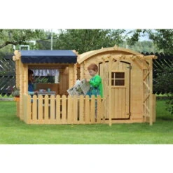 Maison En Bois Avec Abri Et Terrasse Pour Enfants - Cabane Enfant Exterieur -Maisonnette En Bois Pour Enfants - Cabane Bois Enfant - Maison Enfant Exterieur - TIMBELA M505+M080M -Pas Cher Clair Jardin Magasin 30525317 5