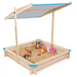 Bac à Sable KIDS Bois Avec Toit Ouvrant Bleu -Pas Cher Clair Jardin Magasin 30771718 5