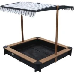 AXI Lily Bac à Sable Enfant En Anthracite / Marron Bac à Sable Pour Enfants En Bois FSC Avec Couvercle / Toit Ouvrant Pivotant Réglable En Hauteur 118 X 118 Cm