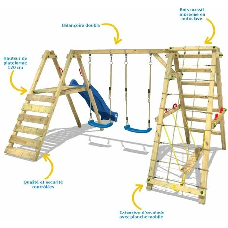 Wickey Portique Balançoire Aire De Jeux Smart Shake Avec Toboggan - Extension D'escalade - Bleu 2 Wickey Portique Balançoire Aire De Jeux Smart Shake Avec Toboggan - Extension D'escalade - Bleu – Image 2