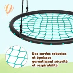 COSTWAY Balançoire Nid D’oiseau Rond 100cm Balançoire D'arbre En Plein Air Pour Enfants Charge Maximale 150 Kg Extérieur Noir Corde Réglable 100-160cm -Pas Cher Clair Jardin Magasin 33469599 3