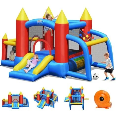 COSTWAY Château Gonflable Pour Enfants Avec Souffleur 450W Toboggan 60 Boules Colorées,Jeux De Fléchettes But De Football Sac 2 COSTWAY Château Gonflable Pour Enfants Avec Souffleur 450W Toboggan 60 Boules Colorées,Jeux De Fléchettes But De Football Sac – Image 2