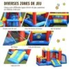 COSTWAY Château Gonflable Pour Enfants Avec Souffleur 450W Toboggan 60 Boules Colorées,Jeux De Fléchettes But De Football Sac