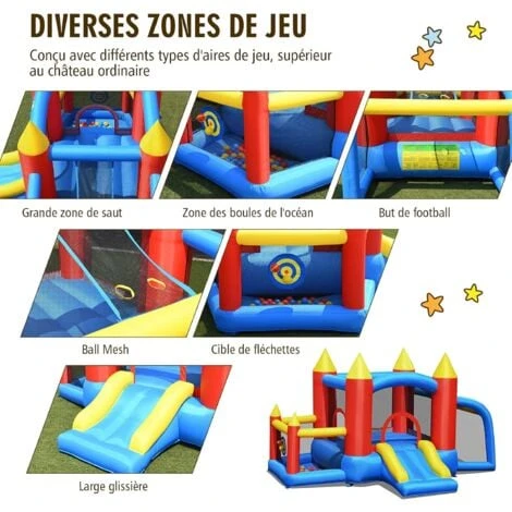 COSTWAY Château Gonflable Pour Enfants Avec Souffleur 450W Toboggan 60 Boules Colorées,Jeux De Fléchettes But De Football Sac 1 COSTWAY Château Gonflable Pour Enfants Avec Souffleur 450W Toboggan 60 Boules Colorées,Jeux De Fléchettes But De Football Sac