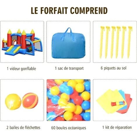 COSTWAY Château Gonflable Pour Enfants Avec Souffleur 450W Toboggan 60 Boules Colorées,Jeux De Fléchettes But De Football Sac 3 COSTWAY Château Gonflable Pour Enfants Avec Souffleur 450W Toboggan 60 Boules Colorées,Jeux De Fléchettes But De Football Sac – Image 3