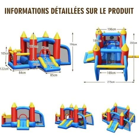 COSTWAY Château Gonflable Pour Enfants Avec Souffleur 450W Toboggan 60 Boules Colorées,Jeux De Fléchettes But De Football Sac 5 COSTWAY Château Gonflable Pour Enfants Avec Souffleur 450W Toboggan 60 Boules Colorées,Jeux De Fléchettes But De Football Sac – Image 5