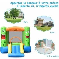 COSTWAY Château Gonflable/Aire De Jeux Pour Enfants Avec Cercle Panier De Basket-ball Toboggan Et Kit De Réparation Souffleur Non-inclus -Pas Cher Clair Jardin Magasin 34634924 3