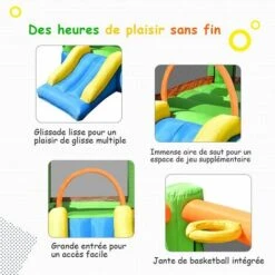 COSTWAY Château Gonflable/Aire De Jeux Pour Enfants Avec Cercle Panier De Basket-ball Toboggan Et Kit De Réparation Souffleur Non-inclus -Pas Cher Clair Jardin Magasin 34634924 4