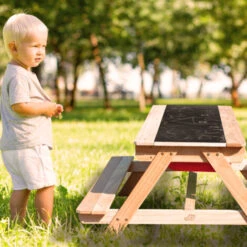 Sunny Dual Top 2.0 Table Sable Et Eau / Pique Nique En Bois Table D'eau Avec Couvercle & Boîtes De Rangement Rouges Table De Jeu Enfant à Eau Pour Le Jardin -Pas Cher Clair Jardin Magasin 34717025 4