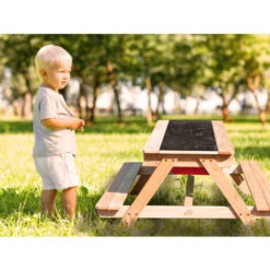 Sunny Dual Top 2.0 Table Sable Et Eau / Pique Nique En Bois Table D'eau Avec Couvercle & Boîtes De Rangement Rouges Table De Jeu Enfant à Eau Pour Le Jardin -Pas Cher Clair Jardin Magasin 34717025 5