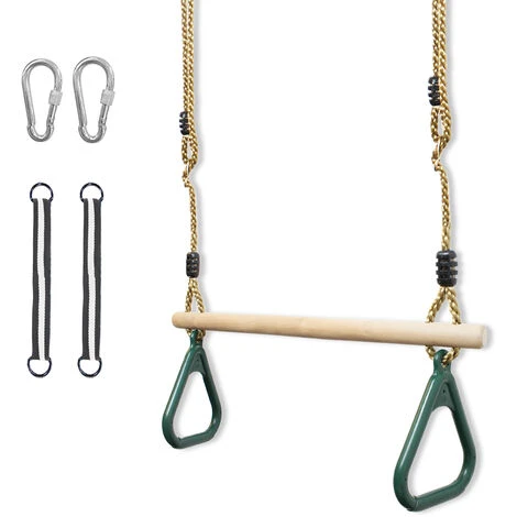 Trapèze En Bois, Balanoire Avec Anneaux De Gymnastique, Vert, 200 Cm, Mousqueton Et Ceinture, Matériau: Plastique (PP, PE), Bois 1 Trapèze En Bois, Balanoire Avec Anneaux De Gymnastique, Vert, 200 Cm, Mousqueton Et Ceinture, Matériau: Plastique (PP, PE), Bois