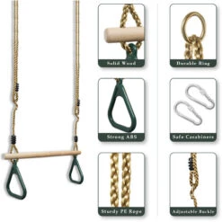 Trapèze En Bois, Balanoire Avec Anneaux De Gymnastique, Vert, 200 Cm, Mousqueton Et Ceinture, Matériau: Plastique (PP, PE), Bois 6 Trapèze En Bois, Balanoire Avec Anneaux De Gymnastique, Vert, 200 Cm, Mousqueton Et Ceinture, Matériau: Plastique (PP, PE), Bois -Pas Cher Clair Jardin Magasin 35678321 2