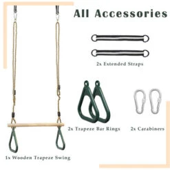Trapèze En Bois, Balanoire Avec Anneaux De Gymnastique, Vert, 200 Cm, Mousqueton Et Ceinture, Matériau: Plastique (PP, PE), Bois 7 Trapèze En Bois, Balanoire Avec Anneaux De Gymnastique, Vert, 200 Cm, Mousqueton Et Ceinture, Matériau: Plastique (PP, PE), Bois -Pas Cher Clair Jardin Magasin 35678321 3