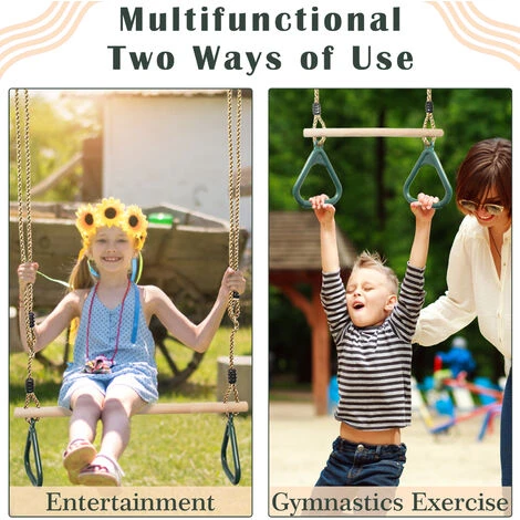 Trapèze En Bois, Balanoire Avec Anneaux De Gymnastique, Vert, 200 Cm, Mousqueton Et Ceinture, Matériau: Plastique (PP, PE), Bois 4 Trapèze En Bois, Balanoire Avec Anneaux De Gymnastique, Vert, 200 Cm, Mousqueton Et Ceinture, Matériau: Plastique (PP, PE), Bois – Image 4