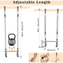 Trapèze En Bois, Balanoire Avec Anneaux De Gymnastique, Vert, 200 Cm, Mousqueton Et Ceinture, Matériau: Plastique (PP, PE), Bois 9 Trapèze En Bois, Balanoire Avec Anneaux De Gymnastique, Vert, 200 Cm, Mousqueton Et Ceinture, Matériau: Plastique (PP, PE), Bois -Pas Cher Clair Jardin Magasin 35678321 5