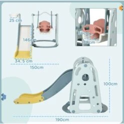 HOMCOM Portique Enfant Toboggan Et Balançoire Avec Panier De Basket-ball Aire De Jeux 3 En 1 Usage Intérieur Et Extérieur Dim. 200 X 150 X 100 Cm -Pas Cher Clair Jardin Magasin 36843050 3