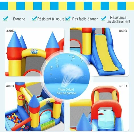 COSTWAY Château Gonflable 6-en-1 Pour Enfants Inclus Souffleur 580-610W Toboggan Cercle De Basket-Ball Aire D'Escalade Charge 135KG 4 COSTWAY Château Gonflable 6-en-1 Pour Enfants Inclus Souffleur 580-610W Toboggan Cercle De Basket-Ball Aire D'Escalade Charge 135KG – Image 4