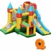 COSTWAY Château Gonflable Avec Gonfleur De 580-610W 2 Toboggans, Aire De Saut, Piscine à Balles Et Panier De Basketball, 330 X 300 X 210 Cm Pour Enfants 3-10 Ans Charge Max 135KG