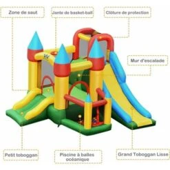 COSTWAY Château Gonflable Avec Gonfleur De 580-610W 2 Toboggans, Aire De Saut, Piscine à Balles Et Panier De Basketball, 330 X 300 X 210 Cm Pour Enfants 3-10 Ans Charge Max 135KG -Pas Cher Clair Jardin Magasin 37281158 2