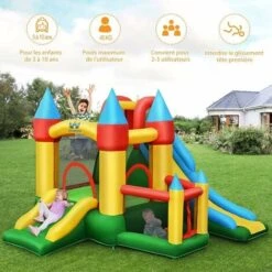 COSTWAY Château Gonflable Avec Gonfleur De 580-610W 2 Toboggans, Aire De Saut, Piscine à Balles Et Panier De Basketball, 330 X 300 X 210 Cm Pour Enfants 3-10 Ans Charge Max 135KG -Pas Cher Clair Jardin Magasin 37281158 3