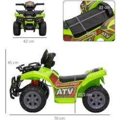 HOMCOM Buggy électrique Enfant Quad électrique Pour Enfant De 18 à 36 Mois Effet Lumineux 6 V 2 Km/h Max. Métal PP Vert -Pas Cher Clair Jardin Magasin 38926833 3