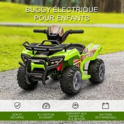 HOMCOM Buggy électrique Enfant Quad électrique Pour Enfant De 18 à 36 Mois Effet Lumineux 6 V 2 Km/h Max. Métal PP Vert -Pas Cher Clair Jardin Magasin 38926833 4