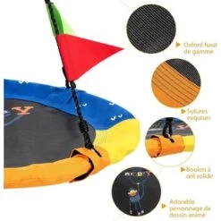 COSTWAY Balançoire Nid D’Oiseau Ronde Φ100 Cm Avec 8 Drapeaux Hauteur Réglable 100-160CM Cordes Multicouches Charge 150KG Singe -Pas Cher Clair Jardin Magasin 39368032 2