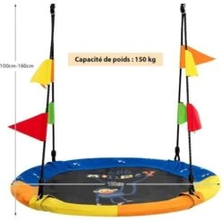 COSTWAY Balançoire Nid D’Oiseau Ronde Φ100 Cm Avec 8 Drapeaux Hauteur Réglable 100-160CM Cordes Multicouches Charge 150KG Singe -Pas Cher Clair Jardin Magasin 39368032 5