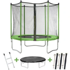 Trampoline Yoopi - Ø 2.44 M - Avec Filet + échelle + Couverture + Kit D'ancrage
