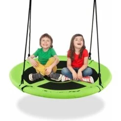 GOPLUS Balancoire Nid D’Oiseau Rond, Balancoire De Jardin En Tissu Oxford Et PP, Ø100CM, Hauteur Reglable 100-160CM, Charge Maximale 150KG, Pour Enfant/Adulte/Animaux De Compagnie (Vert)