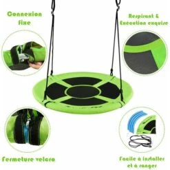 GOPLUS Balancoire Nid D’Oiseau Rond, Balancoire De Jardin En Tissu Oxford Et PP, Ø100CM, Hauteur Reglable 100-160CM, Charge Maximale 150KG, Pour Enfant/Adulte/Animaux De Compagnie (Vert) -Pas Cher Clair Jardin Magasin 39626821 3