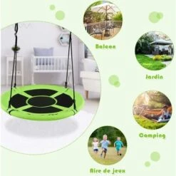GOPLUS Balancoire Nid D’Oiseau Rond, Balancoire De Jardin En Tissu Oxford Et PP, Ø100CM, Hauteur Reglable 100-160CM, Charge Maximale 150KG, Pour Enfant/Adulte/Animaux De Compagnie (Vert) -Pas Cher Clair Jardin Magasin 39626821 4